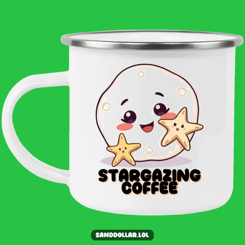 Funny Sand Dollar Smile Camping Mug: Curious Character Outdoors, Humorous Ocean Gift