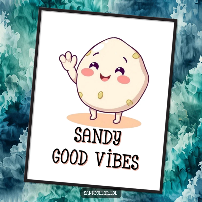 Funny Sand Dollar Digital Art Print of a smiling sand dollar with legs waving, perfect for instant download and humorous decor.