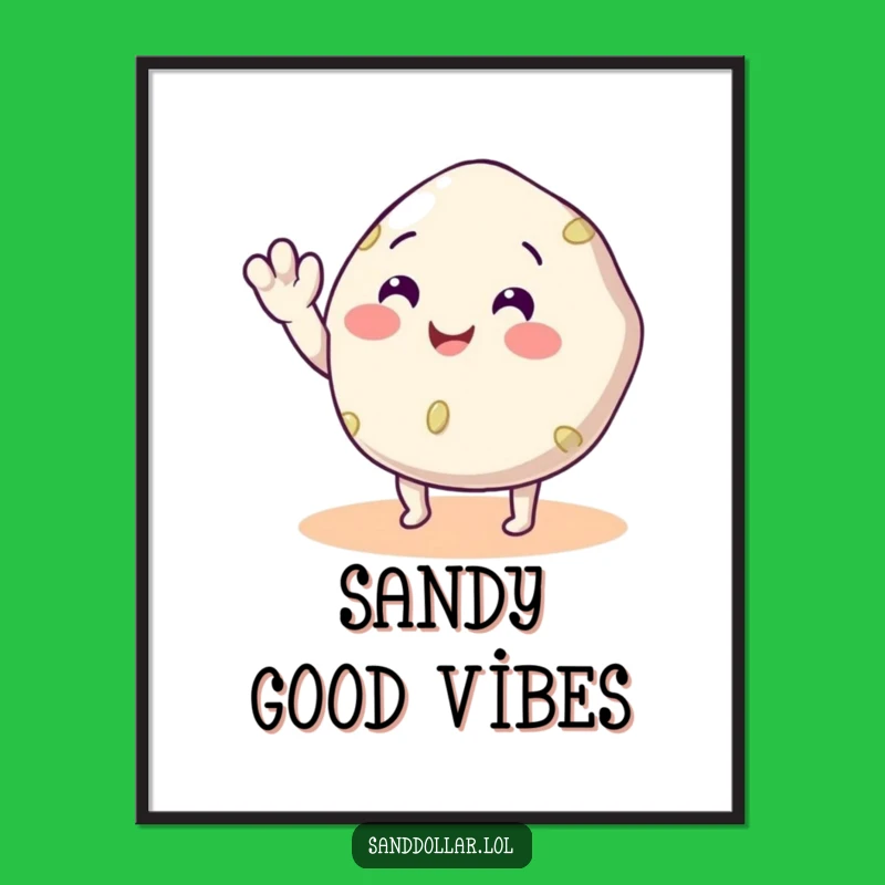 Funny Sand Dollar Waving Digital Art: Instant Beach Vibes, Perfect Humorous Gift!