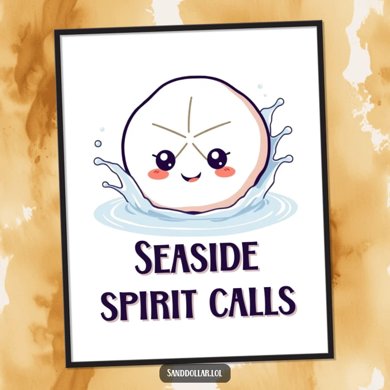 Funny sand dollar digital art print, showcasing a happy sand dollar energetically splashing water, creating instant beachy vibes.