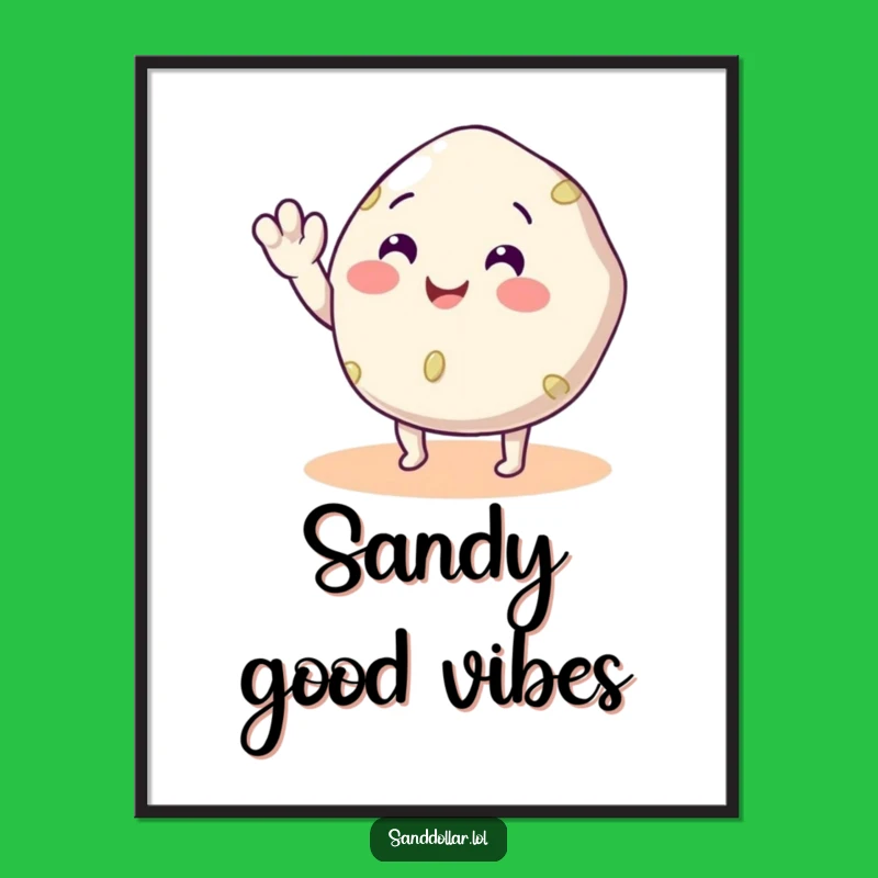 Funny Sand Dollar Waving Poster: Charming Beach Art, Ideal Humorous Gift!