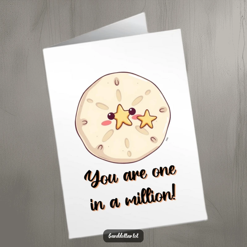 Funny Free Printable Congrats Card: Smiling sand dollar waving a starfish, a charming and humorous downloadable greeting for any celebration.