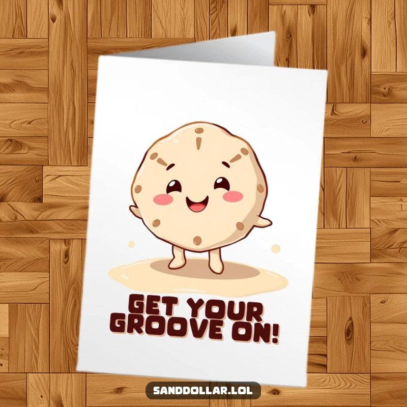 Funny Free Printable Sand Dollar Congratulations Card: A happy sand dollar wiggles on wet sand, celebrating your win.