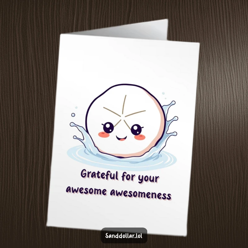 Funny Free Printable Thank You Card: A happy sand dollar splashing water, a delightful way to give a humorous downloadable thank you.