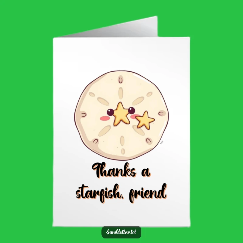 Free Printable Thank You Card: Smiling Sand Dollar Waving Starfish for Downloadable Gratitude
