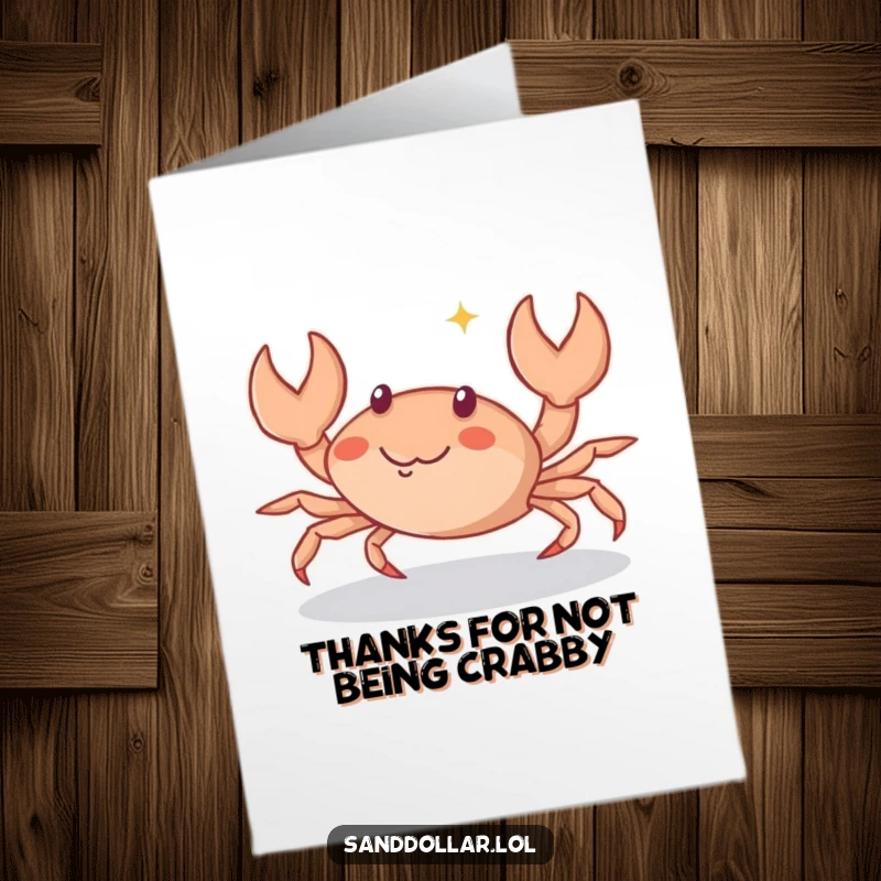 Funny Free Printable Thank You Card of a small crab scuttling sideways with a playful sparkle, conveying thanks with humor.