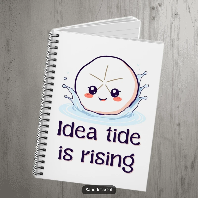 Funny sand dollar notebook, perfect for writing, with a happy sand dollar splashing water, offering beachy inspiration and humor.