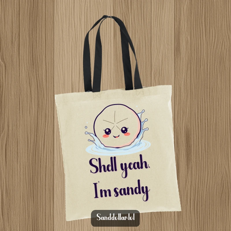 Funny sand dollar tote bag, practical and stylish, featuring a happy sand dollar splashing water, ideal for beach outings.